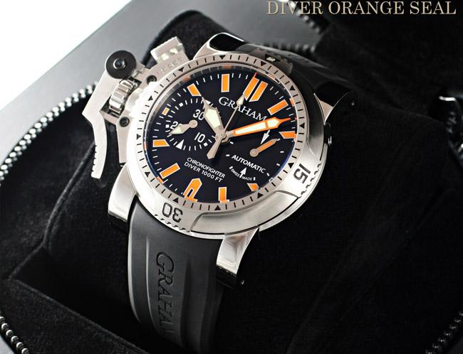 グラハム スーパーコピー クロノファイター オーバーサイズ ダイバー オレンジシール 2OVDIVAS.B02A.K10B 300M防水 46MM ブラックダイアル ラバー