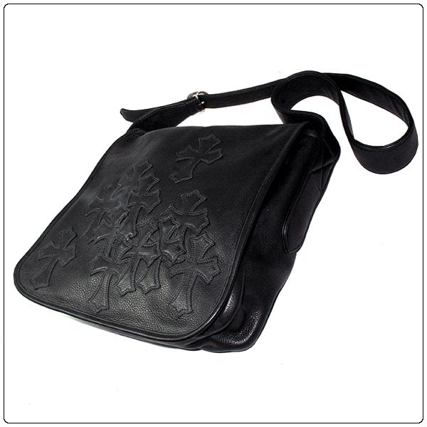 クロムハーツ コピー（Chrome Hearts）バック・メンズ メールバッグ/セメタリークロスパッチブラック レザー 7051907