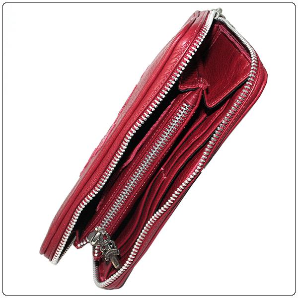 クロムハーツ財布 コピー （Chrome Hearts）REC・F・ZIP＃2・3セメタリークロスパッチ・レッド・ミディアムレザー 7051902