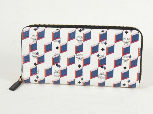 【MCM コピー】財布 MYL5SVC31 WT001 DIAMOND PRINTラウンド長財布 レディース ホワイト/ブルー