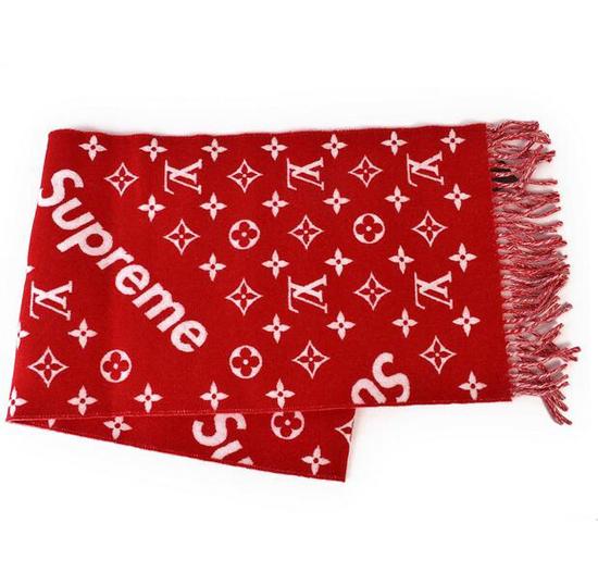 17AW LOUIS VUITTON × SUPREME Monogram Scarf マフラー レッド スカーフ ルイヴィトン×シュプリーム 