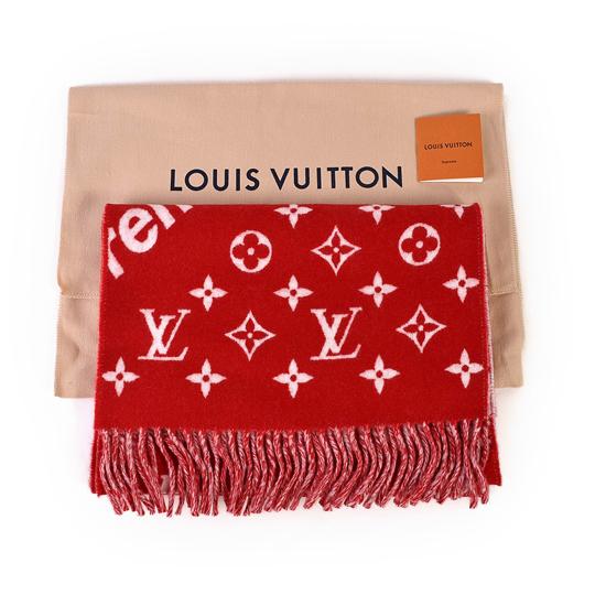 17AW LOUIS VUITTON × SUPREME Monogram Scarf マフラー レッド スカーフ ルイヴィトン×シュプリーム 