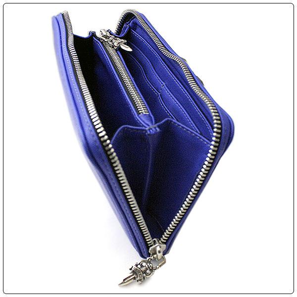 クロムハーツ財布 コピー （Chrome Hearts）REC F ZIP ＃2 レザーステッチド BSフレア ブルー ライトレザー ウォレット 7051901