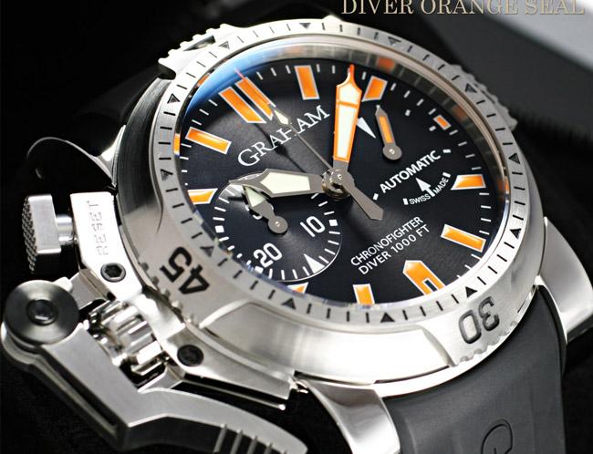 グラハム スーパーコピー クロノファイター オーバーサイズ ダイバー オレンジシール 2OVDIVAS.B02A.K10B 300M防水 46MM ブラックダイアル ラバー
