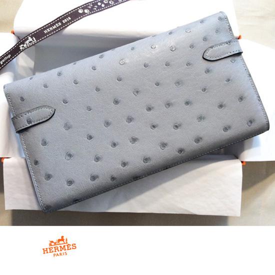 HERMESエルメススーパーコピー ケリーウォレット オーストリッチ Bleu Glacier S金具 7063020