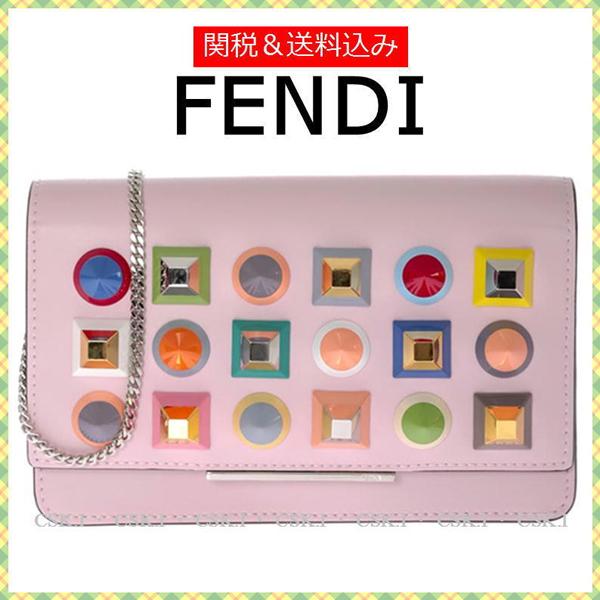 FENDI フェンディスーパーコピー チェーン付き長財布ポシェット ピンク 2017SS新作 7082302