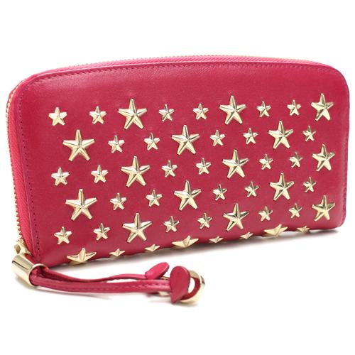 Jimmy Choo FILIPA-CST-RASPBERRY_GOLDジミーチュウラウンドファスナー長財布小銭入れ付ピンク系 7040501